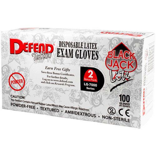 Defend Black Jack PF Lite Latex Exam Gloves, S, 100/bx LG-7003