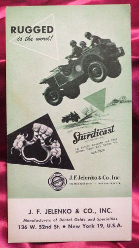 J. F. Jelenko &amp; Co Dental Gold Manufacturer Card, Sturdicast Advert Card WWII
