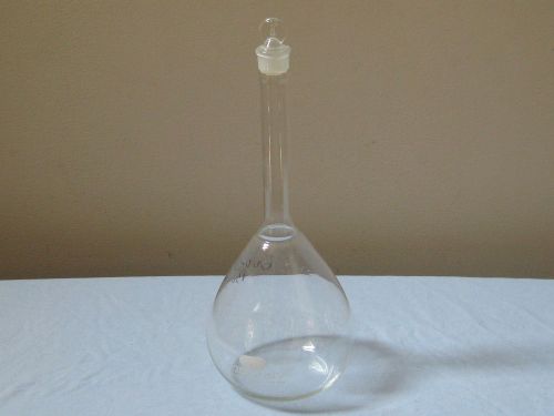 Pyrex, flat-bottom, long-neck, volumetric flask (no. 5641), #27 stopper, 2000 ml for sale