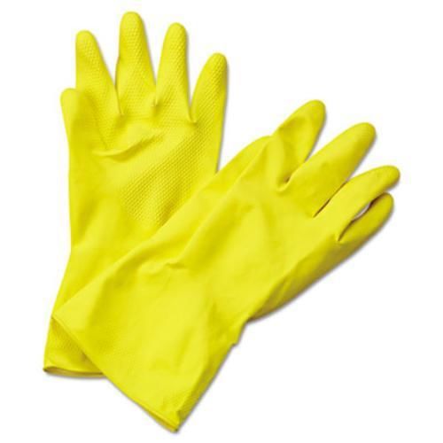 Boardwalk 242XL Flock-lined Latex Cleaning Gloves, Extra-large, Yellow, 12 Pairs