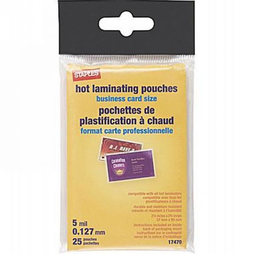 Staples Business Card Size Thermal Laminating Pouches, 5 mil, 25 in pack