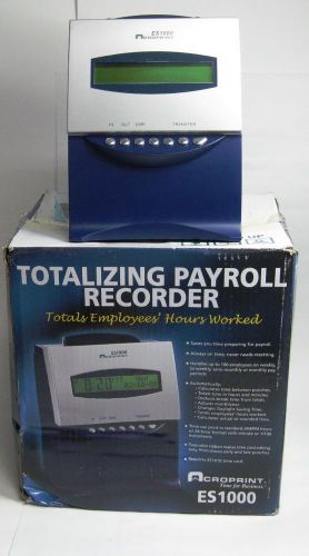Acroprint totalizing payroll recorder &amp; time stamp time clock es1000 usg for sale