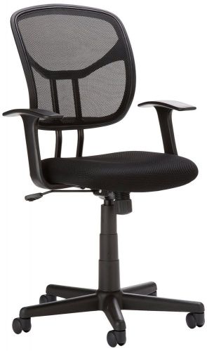 Computer Chair Mid Back Black Mesh Padded Seat Comfortable Work Sit Wheels Lower