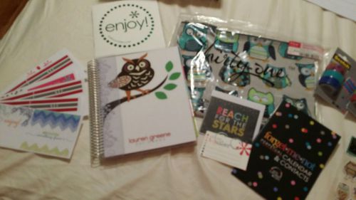 2015 Erin Condren Life Planner, thirty one owl large pouch, stickers, washi