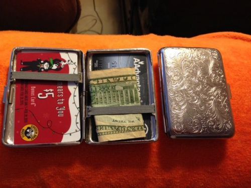 Unisex,Silver Metal,Credit Card,Money, Business Card,Carrying Case, 4&#034;X 2-3/4&#034;