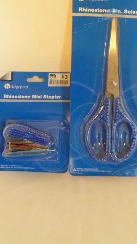 New Blue Rhinestone 7in Scissors and Mini Stapler Set