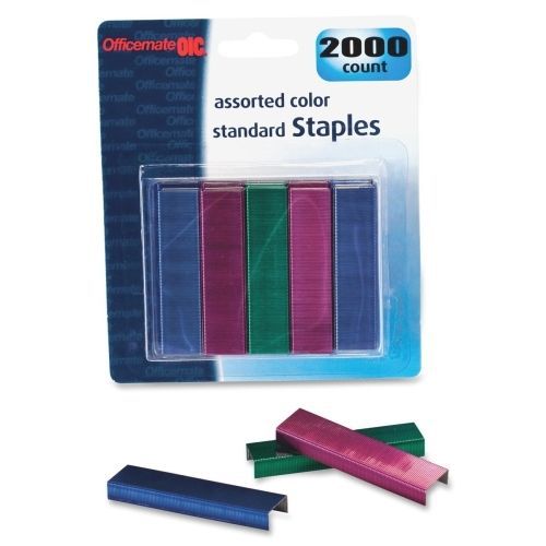 OIC Assorted Colors Standard Staples - 210 Per Strip - 0.25&#034; Leg - 0.50&#034; Crown