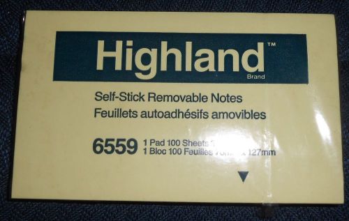 HIGHLAND SELF-STICK REMOVABLE NOTES 6559 1 PAD 100 SHEETS 3&#034;X5&#034;