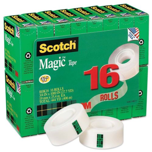3M 810K16 Scotch Magic Invisible Tape Value Pack,3/4&#034;x27.7 Yds, 16Rolls/PK,Clear