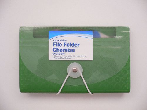 GREEN Expandable File Folder Coupon Holder 5 Pockets Organizer BN