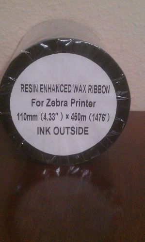 Zebra Printer 4.33&#034;x1476&#039; Resin Enhanced Wax Ribbon INK OUTSIDE