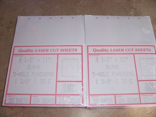 (2) PKS LASER CUT 5-HOLE PUNCHING ACROSS THE TOP PAPER 20 BOND 1000 SHEETS NEW