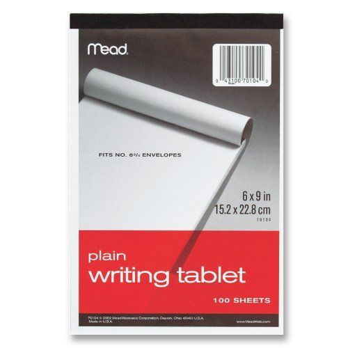 Mead Plain Writing Tablet, 6 x 9 Inches, 100 Sheets (70104) New