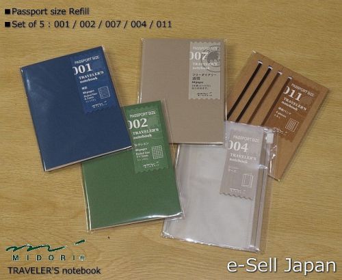 MIDORI TRAVELER&#039;S notebook Passport size Refill  5 set : 001/ 002/ 007/ 004/ 011