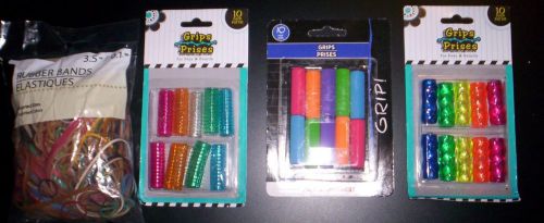 30 ASSORTED Pen/Pencil Grips (FOAM &amp; GEL) &amp; Bag of Rubber Bands