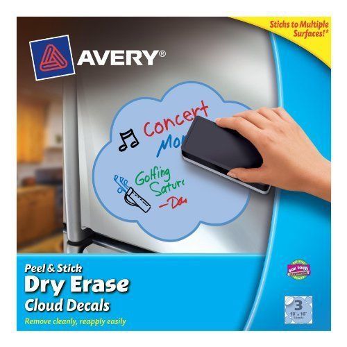 Avery Peel &amp; Stick Dry Erase Decals, Clouds, 10 x 10 Sheets, Blue, 3/Pack