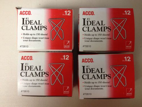 4 NEW BOXES ACCO #1 IDEAL CLAMPS STEEL WIRE 12/BOX MPN #72610 48 TOTAL FREE SHIP