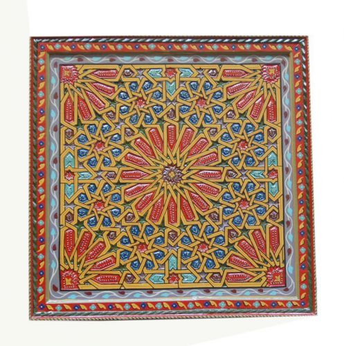 MOROCCAN CEILING DECOR: LARGE LUXURIOUS HAND PAINTED WOODEN WALL PLAQUE 26&#034;X 26&#034;
