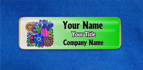 Nature Flowers Custom Personalized Name Tag Badge ID Green Gardener Florist