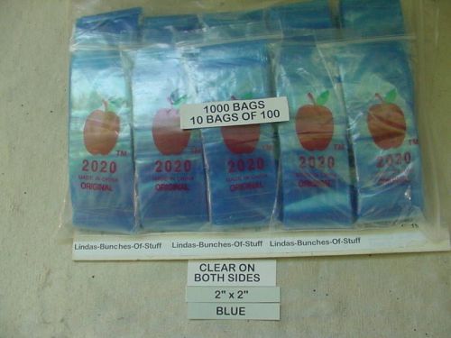 1000 Blue 2&#034; X 2&#034; 2 Mill Plastic Zip Seal Bags NEW