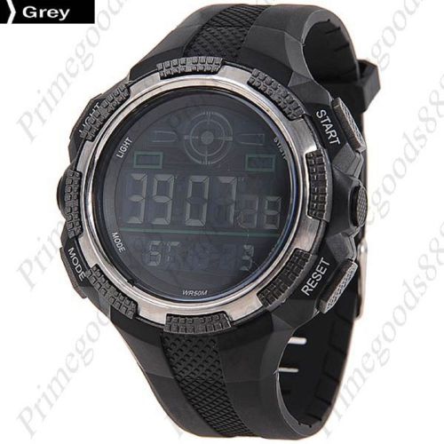 Digital sports silica gel led alarm stopwatch date men&#039;s wrist wristwatch grey for sale