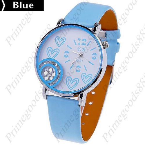 Hearts Flower Rhinestone Synthetic Leather Quartz Wrist Wristwatch Women&#039;s Blue
