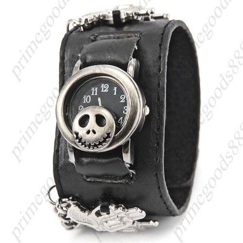 Jack skellington chain pistol quartz analog pu leather wrist wristwatch black for sale