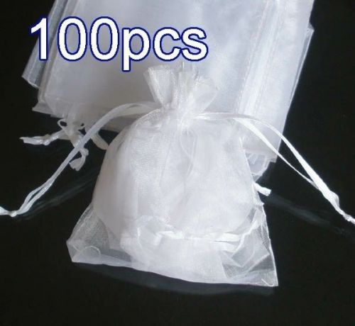 100Pcs Solid Pure White Drawstring Organza Wedding Gift Pouch Bag 4.5x3.5&#034; ZZZ44