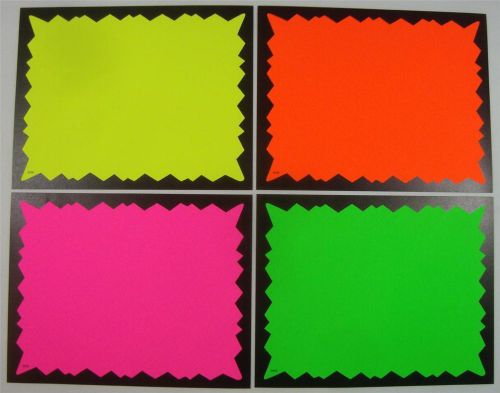 40 Sign Cards 4- Fluorescent Colers Black Jagged Border Retail Store Supplies