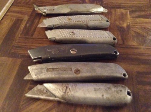 Lot of six assorted old-style non-retractable razor knives