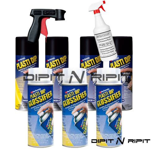 Plasti Dip Wheel Kit 4 Black, 3 Glossifier, Spray Trigger, &amp; PreDip Spray Pack