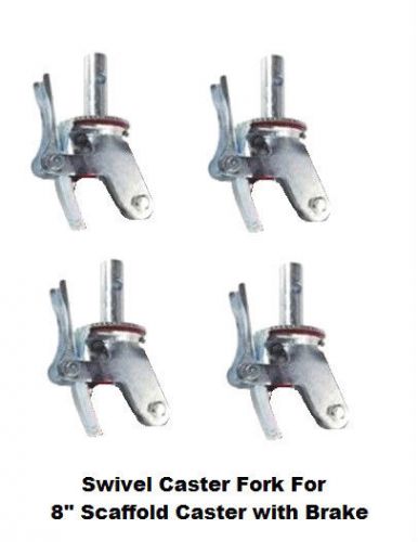 Set of 4 locking scaffold swivel forks for 8&#034; x 2&#034; wheels with brake, rig &amp; axle for sale