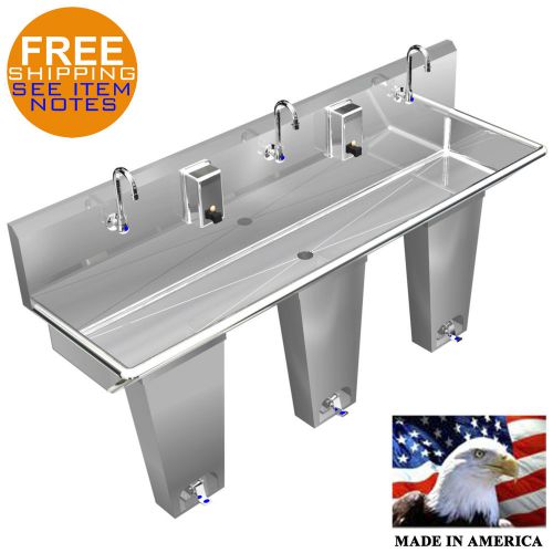 Hand sink 3 station 60&#034; single pedal valve action with columns made in america for sale