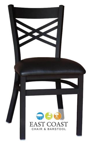 New gladiator cross back metal restaurant chair with black vinyl seat for sale