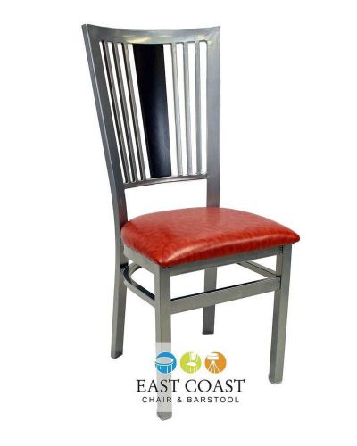 New steel city metal restaurant chair with silver frame &amp; orange vinyl seat for sale