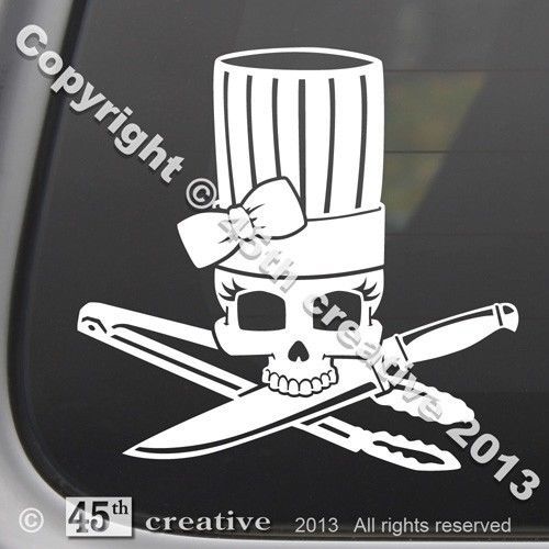 Girls cook crossbones decal - cooking knife tongs bbq grilling chef hat sticker for sale