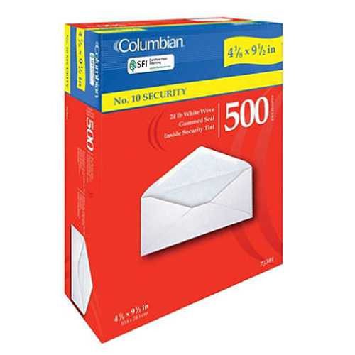#10 Letter Security Envelopes - White - 500 Ct. FAST FREE SHIP