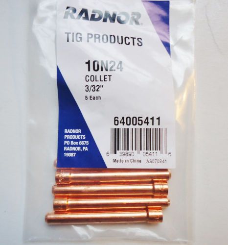 Pack of (5) Radnor 10N24 TIG Collets 3/32&#034; for 17, 18 &amp; 20 Series Torch 64005411