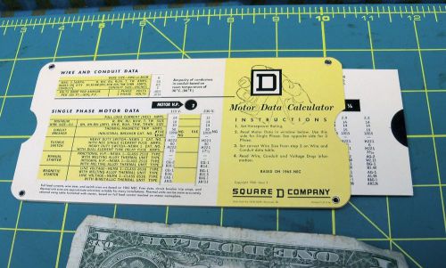 Vintage 1966 Square D Company Motor Data Sliding Calculator Machinist Tool