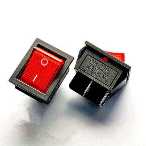 5PCS 2 files 4 Pin Large-scale rocker switch power switch 16A 250V Red LED