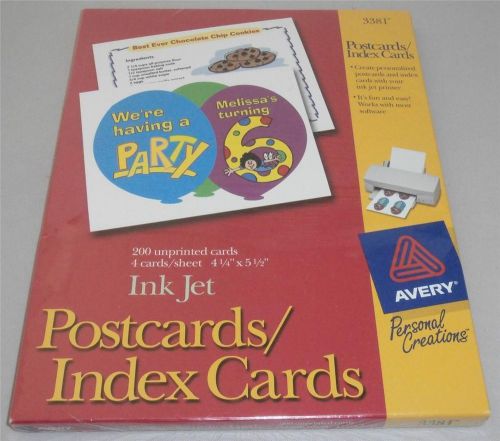 AVERY BRAND INK JET POSTCARDS / INDEX CARDS 200 COUNT *NEW* - FREE SHIPPING