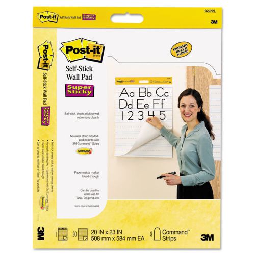 Self-Stick Wall Easel Ruled Pad, 20&#034;w x 23&#034;h, White, 20 Sheets, 2/Pack