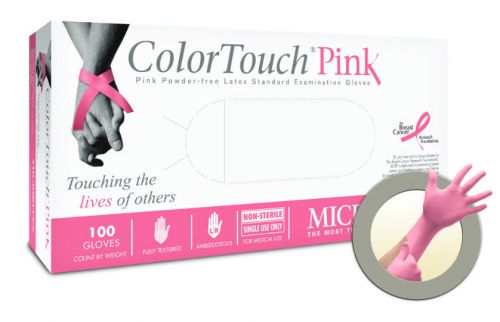 Microflex colortouch pink powder-free latex examination saftey 1000 med. gloves for sale