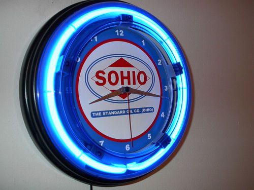 Sohio standard ohio garage gas oil service station neon wall clock sign for sale