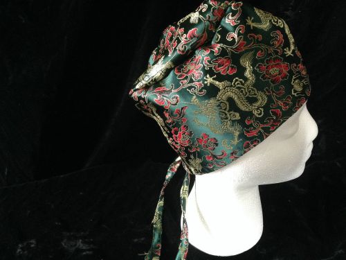 Cooks hat, chef hat, surgical hat dragon oriental  print adults ties in back