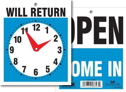 Headline Sign 9381 Double-Sided Open/Will Return Sign with Clock Hands, 5 Inches