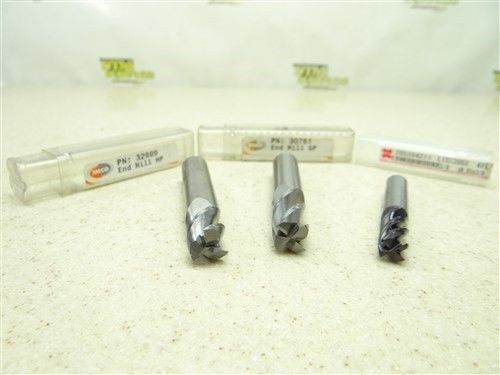 LOT OF 3 SOLID CARBIDE END MILLS 3/8&#034; TO 1/2&#034; OSG IMCO