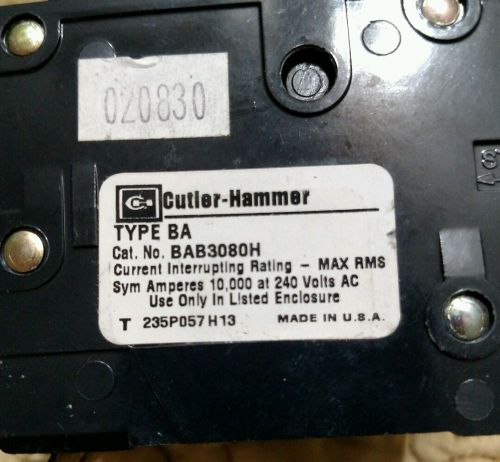 Cutler Hammer BAB3080H Circuit Breaker Type BA. Free shipping