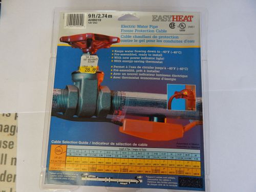 Easy Heat Pipe Heating Cable with Thermostat, 9ft, New In Package, #AHB019