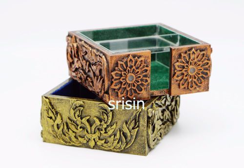 NOTEPAD POST-IT AND PAPER CLIP BOX HOLDER OFFICE HOME DECOR THAI ART HANDCRAFT